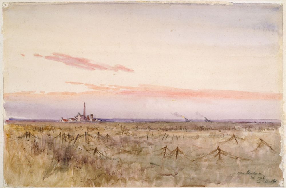 A watercolour by George Edmund Butler, 'Near Lesdain'. October 1918.